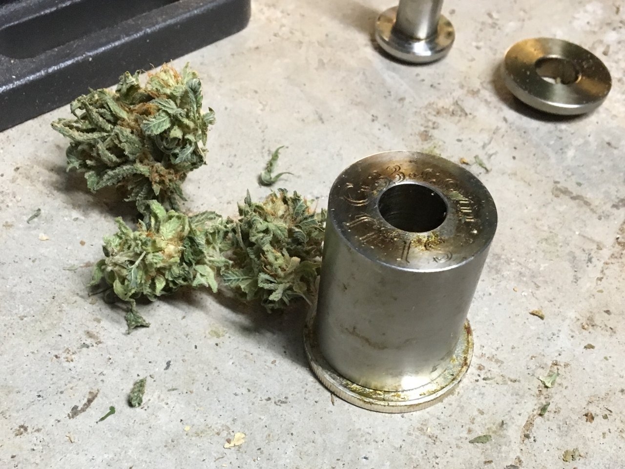 Set cylinder on coin to keep buds from falling out.