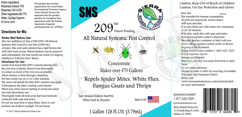 Sierra Natural Science SNS-209 Label