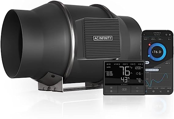 AC Infinity CLOUDLINE T6, Quiet 6” Inline Duct Fan with Temperature Humidity Controller, Bluetooth App - Ventilation Exhaust Fan for Heating Cooling Booster, Grow Tents, Hydroponics