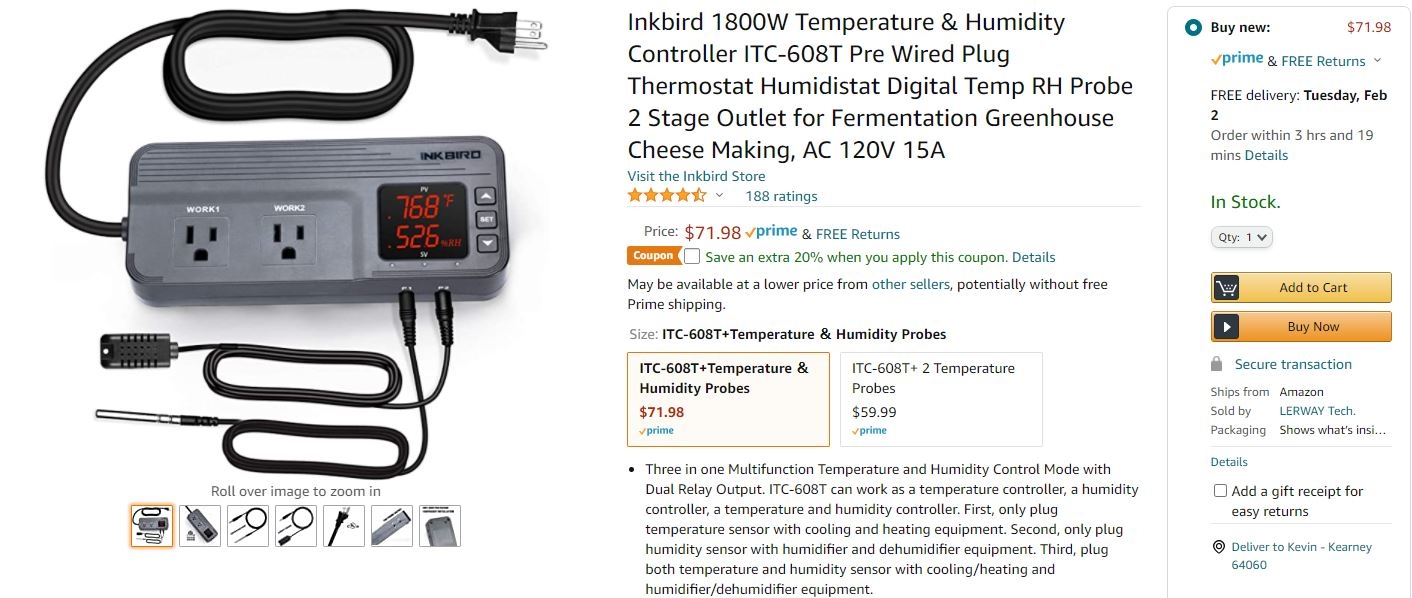 Inkbird 1800W Temperature & Humidity Controller ITC-608T Pre Wired Plug Thermostat Humidistat ...JPG