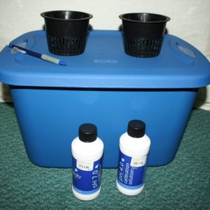 storage tote, net pots, and ph calibration fluid