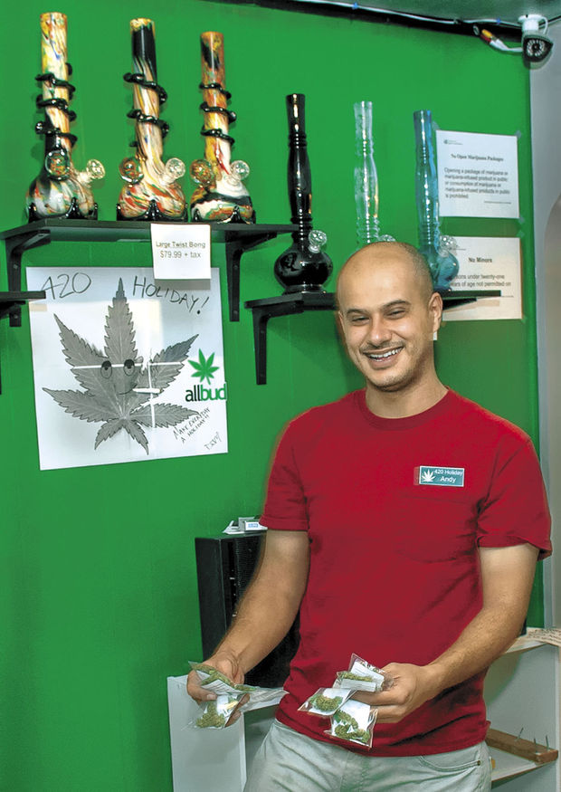 Andy Dhalai, owner of the 420 Holiday recreational marijuana store near the