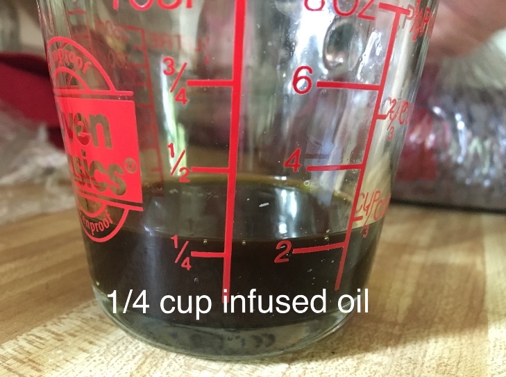 Measure out infused oil. Coconut oil (unrefined) is particularly good.
