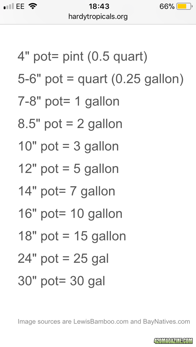 Pot size guide