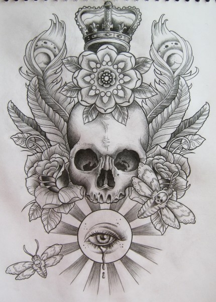 Skull flower drawing