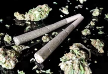 Two cannabis joints and buds recreational cannabis