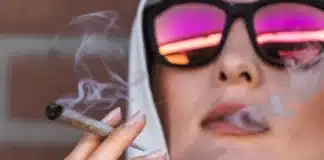 Woman smoking joint California