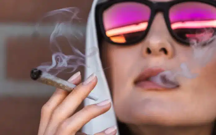 Woman smoking joint California